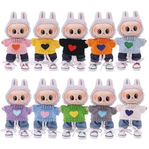 Platform Recommended! Suitable for 17cm Labubu Dolls First/second Generation Sitting Party Set Sweater + Jeans Doll Clothes Outfit Doll Clothes Shoes Doll Clothing Set