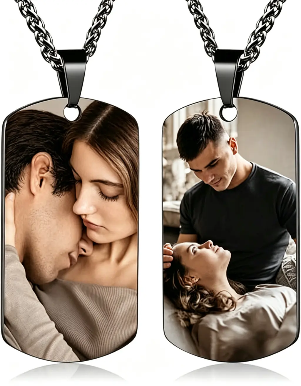 Stainless Steel Engraved Dog Tag Memorial Necklace - Personalized Photo Display, Custom Text, Wearable Tribute, Unique Pet Memorial Gift for Men-Women