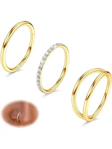 3pcs Nose Rings Hoop 316L Steel Double Hoop Nose Rings 16G/18G/20G Hinged CZ Conch Piercing High Quality Jewelry Septum Clicker Lip Rings Cartilage Earring Helix Rook Tragus Daith 7mm/8mm/9mm/10mm