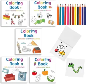 5 Pcs Mini Coloring Books with 12 Mini Pencils Variety Pack Pocket Size Small Coloring Books Gifts for Adults Coworkers Travel