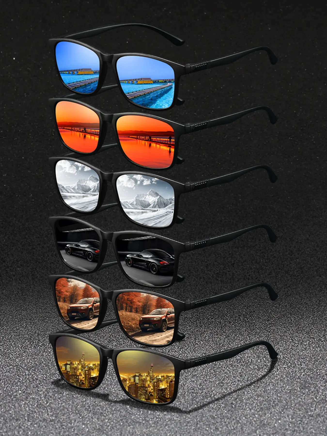 6 pairs of the latest fashionable retro striped square glasses, suitable for wearing in various scenarios such as driving, outdoor travel, etc. Suitable for both men and women, classic stripes paired with rubber nose pads, stylish and comfortable.
