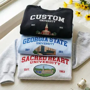 Custom Embroidered University Sweatshirt, Architecture Campus Sketch Shirt, College Spirit Wear, Personalized School Mascot Crewneck