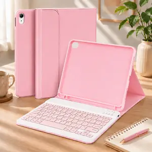 Detachable Keyboard Case for 10.9 11 Inch Tablet 10th 11th Gen 2022 2025 Wireless Magnetic Cover with Pencil Holder Square Keycaps Pink Tablet Not Included Stylus Not Included