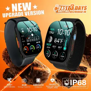 Upgraded 2.04“ AMOLED Smartwatch with Built-In Storage, Music Playback, Wireless Charging, IP68 Waterproof, Dual Straps, Compatible with iOS & Android