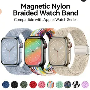 Magnetic Nylon Braided for Apple  Breathable Stylish Compatible with iWatch Series Multiple Colors Braided Design solace adapt loops Stretchy Galaxy  Camouflage strap Watch Elastic Band Solo Loop