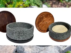 Tortillero- Volcanic Stone Tortilla Warmer with Wooden Lid and Base