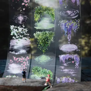 Waves Series Pet Material Decorative Tape Roll, Floral Pattern Design for Journaling, Scrapbooking & Water Bottle Decoration, Perfect for DIY Crafts