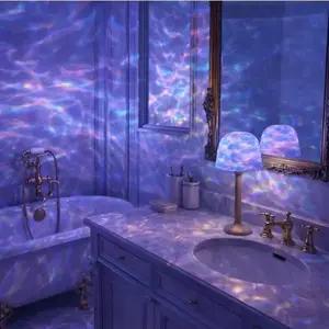 Waterproof Ocean Wave Projector Light, 16-Color RGB Ambient Lamp, USB Rechargeable Wireless Night Light with Remote for Bathroom, Bedroom & Living Room