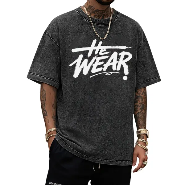 Men's Loose Fit Cotton T-Shirt, Vintage Washed Streetwear Tee with a Distressed Graffiti Print and Round Neck, Fitted