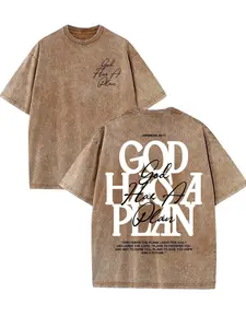 Unisex Vintage Washed 230gsm Heavyweight Cotton "God Has a Plan" Double-Sided Print Tee, Menswear Apparel with Classic Fabric, Round Neck, Wide-Shoulder Oversized Ribbed Christian Streetwear Casual Top