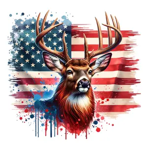 American White Tail Deer and American Flag direct To Film print. DTF print For T shirts