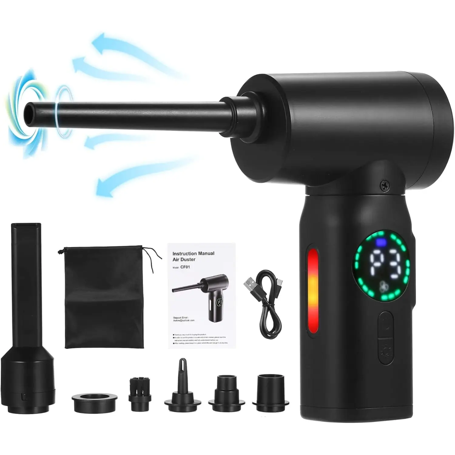 Portable Compressed Air Duster & Mini Vacuum Cleaner – Cordless Rechargeable Dust Cleaner with LED Display, Multiple Nozzles, 3-Speed Settings, Portable Handheld for PC, Keyboard, Car Interiors, and Electronics. glass cleaner gifts for boyfriend