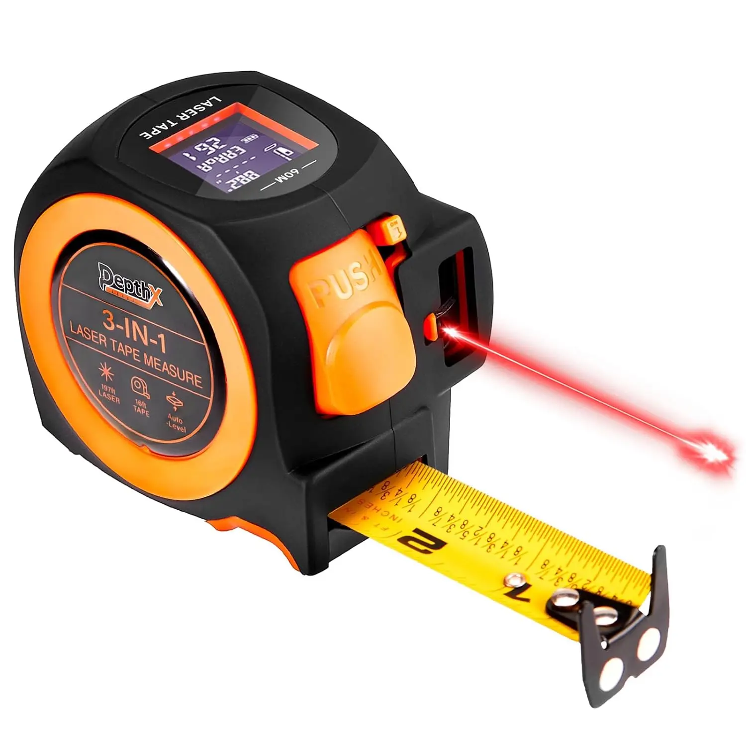 3-in-1 Laser Tape Measure, 197ft Laser Distance Meter, 16ft Digital Tape Measure, Digital Level, Pythagorean/Area/Volume, Rechargeable, Ft/Ft+in/in/M Units, 40 Data Sets measurer