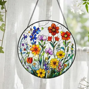 Stained Glass Flower Suncatcher, Hangable Floral Window Hanging, Colorful Glass Art, Room Decor, Home Decoration Gift for Mom