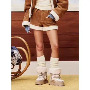 Cider Suede Low Rise Faux Fur Trim Shorts