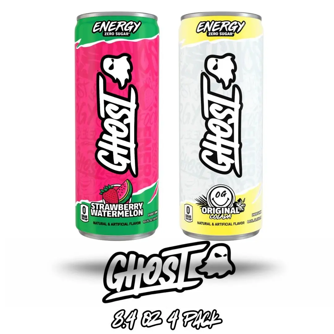 GHOST Vegan Sugar-Free Sport Energy Drink - 4-Pack 8.4 oz Cases, Low Calories, Natural Carnipure L-Carnitine, Taurine, Flavorful, Energy & Stamina Boost