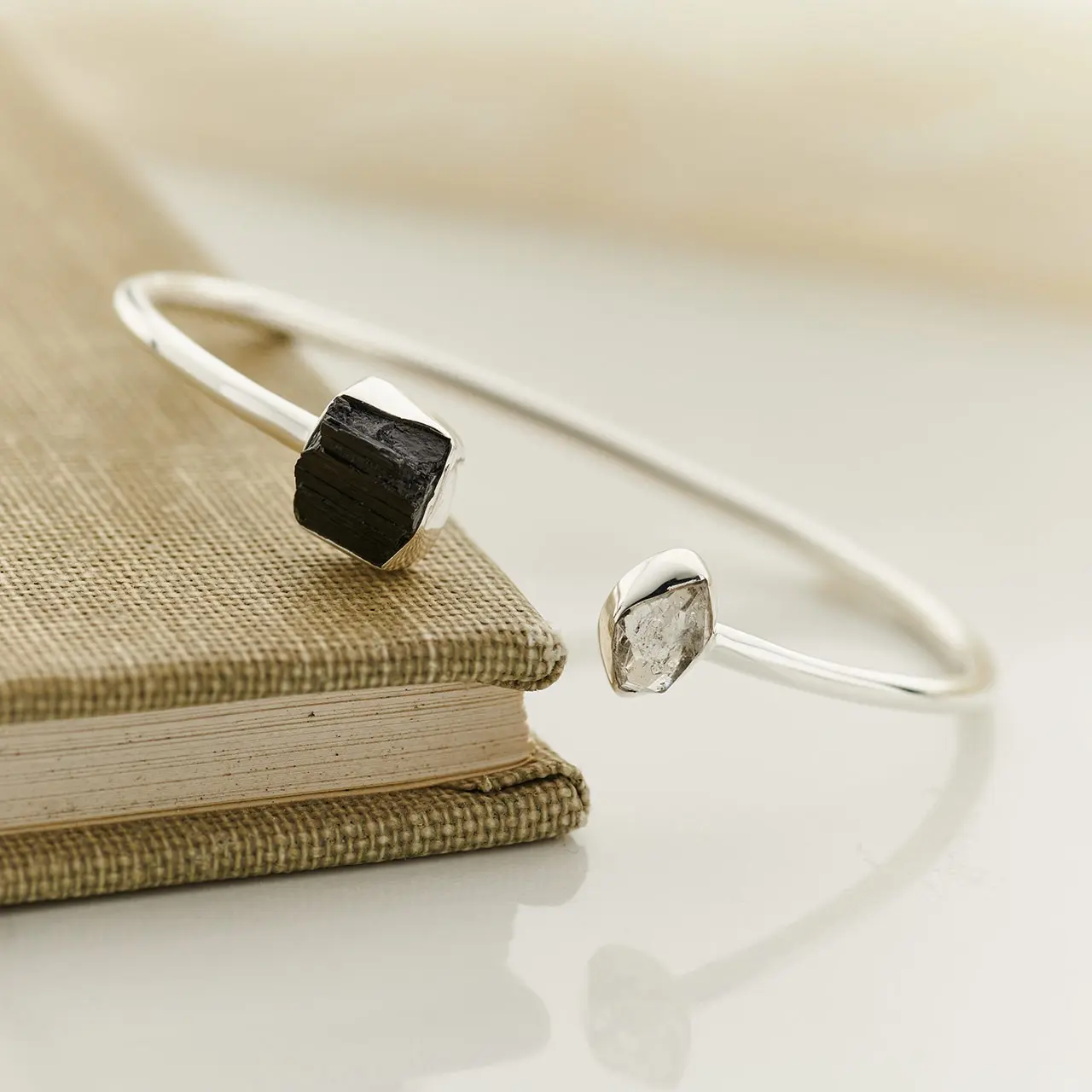 Black Tourmaline-Herkimer Diamond Bracelet, Metaphysical Jewelry That Aids in Energy Removal, Balances Chakras, Cleanses and Purifies