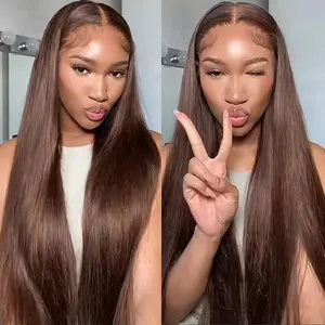 Ginger Brown color 13X4 13x6 Transparent Lace Frontal Human Hair Wigs Silky Straight Wigs For Women HD Transparent Lace Front Wig