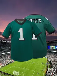 Men's Green #1 Stitched Rugby Jersey,V-Neck Philadelphia Football Jersey Sports Training Sportswear,Breathable And Comfortable Casual T-Shirt,Unisex Style S-3XL