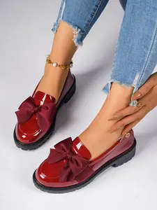 Women's Spring Summer Fashion Vintage Valentine's Day Loafers, PU Leather Butterfly Knot Thick Sole Round Toe Outdoor Casual Shoes