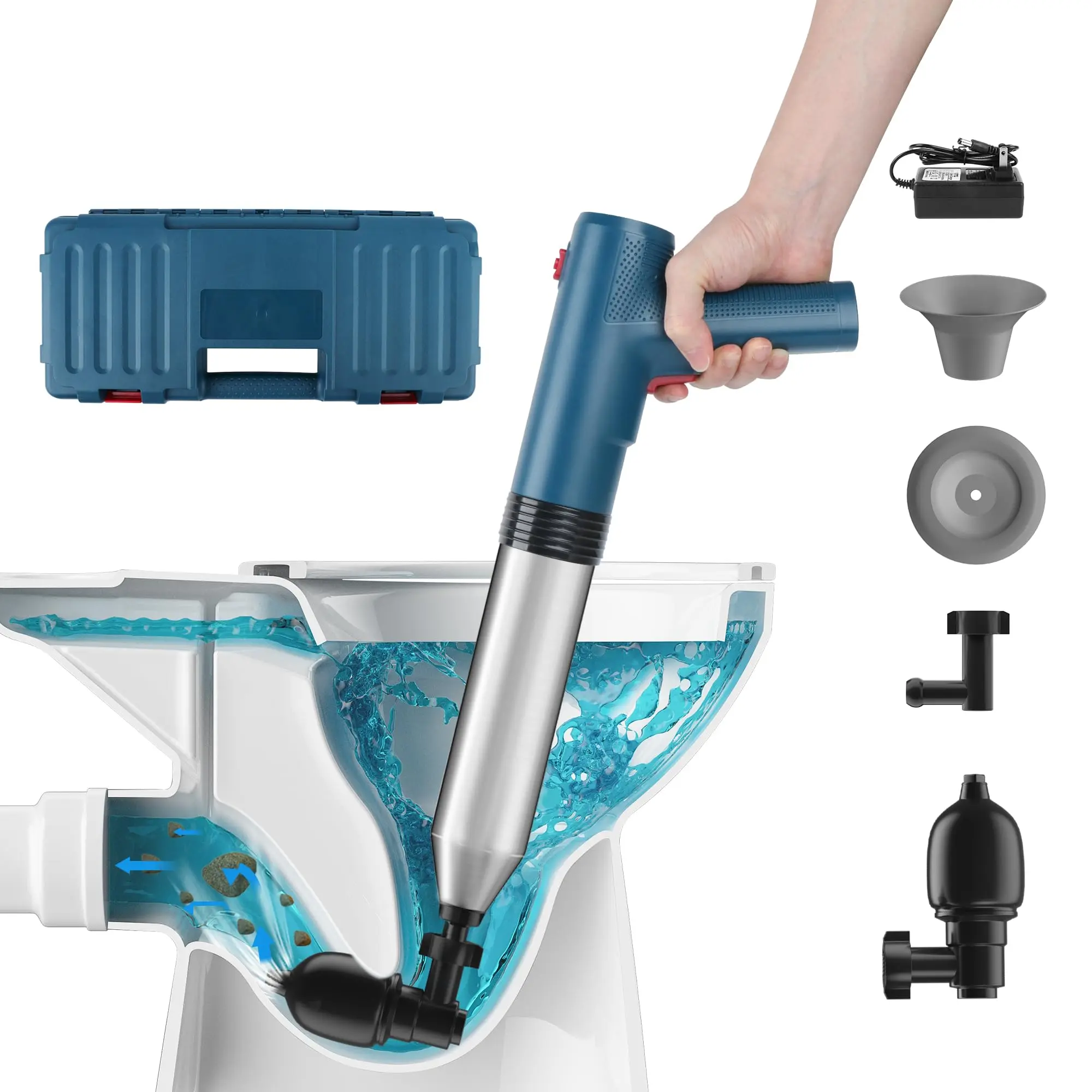 Electric Toilet Plunger Air Plunger for Toilet High Pressure Air Toilet Plunger Electric High Pressure Air Drain Blaster Gun Rechargeable
