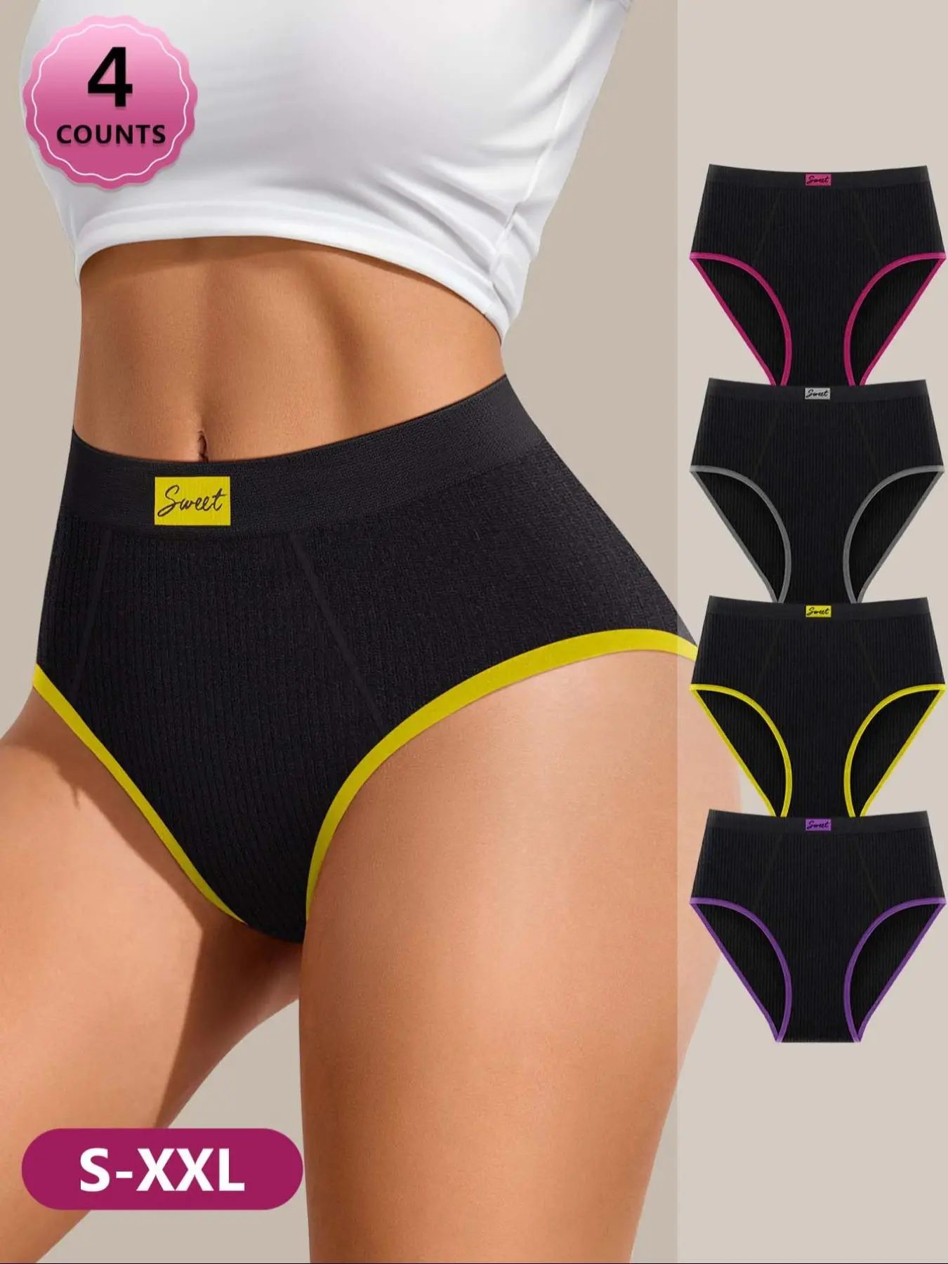 Morelect Women's Seamless Knit Fabric Underwear Set, 4-Pack Colorblock Panties Comfortable Fit, High-Quality Printed Skin-Friendly Triangle Pants