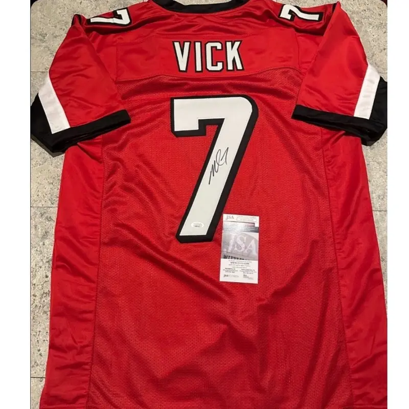 Michael Vick Atlanta Falcons Autographed Custom Football Jersey JSA COA Authentic Red #7 Player Edition