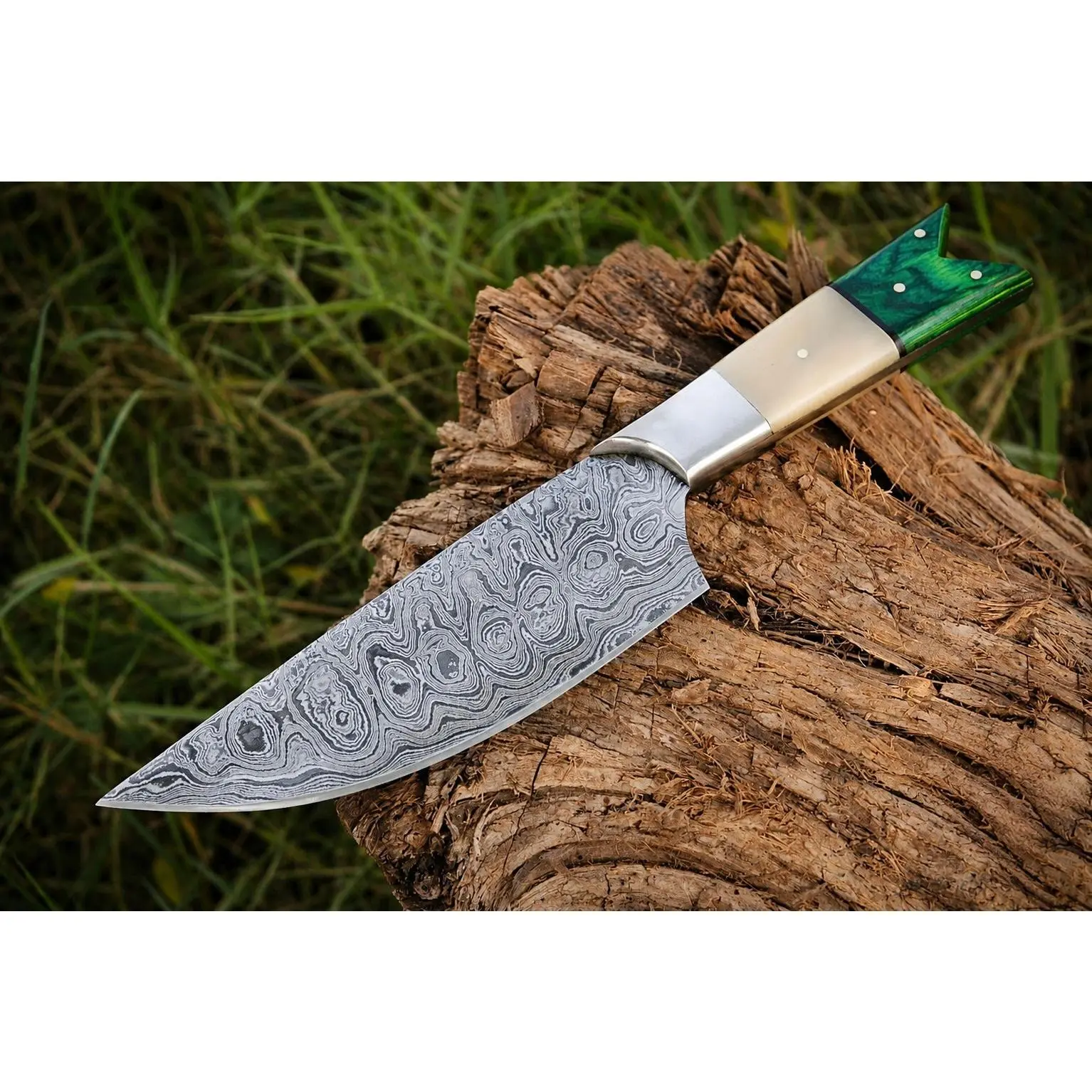 Hand Forged Damascus Steel Chef Knife – 7” Blade with Camel Bone & Wood Handle | 512 Layers 1532