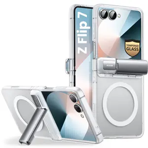 i-Blason Samsung Galaxy Z Flip 7 Case with Stand Tempered Glass Screen Protector Hinge Protection Support Wireless Charging Slim Matte Magnetic Phone Case for Z Flip 7 magnetic wireless premium