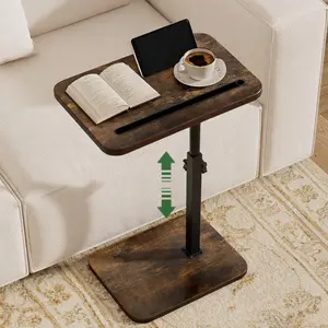 360 °   Swivel C-Shaped Side Table, Height Adjustable Rotating End Table, Multifunctional Sofa Side Desk with Phone & Tablet Storage Slot, Ideal for Dining, Working, Reading and Relaxing, Suitable for Small Living Areas