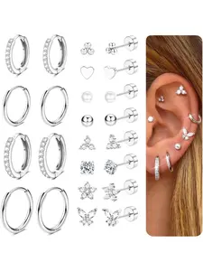 12Pairs Flat Back Earrings for Women Men Hypoallergenic Surgical Steel Earrings for Sensitive Ears 14K Gold Hoop Stud Sleeper Earrings Flatback Cartilage Tragus Helix Piercing Earrings Stud Earrings Jewelry
