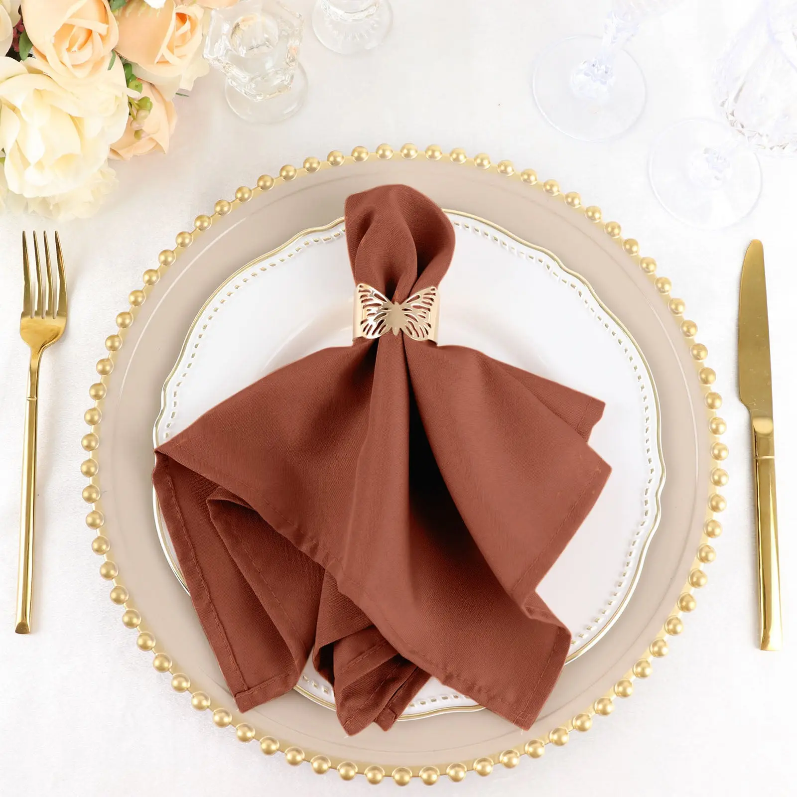 5-Pack Premium Polyester Fabric Napkins, 17"x17" Solid Rust Multipack, Wrinkle-Free Easy-Care Cloth for Birthday Parties, Restaurants, Tableware, Event