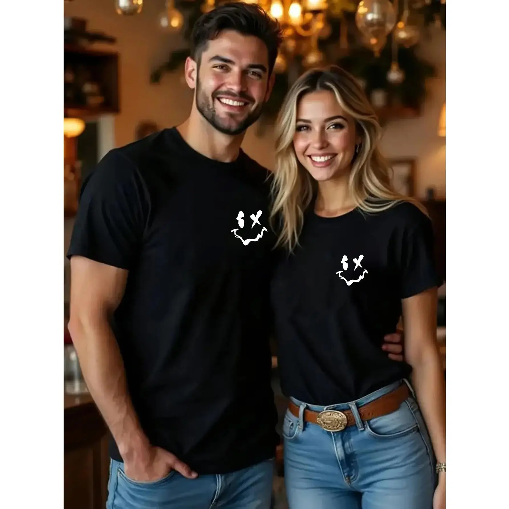 [Matching Couple T-Shirts] His & Hers Matching Couple T-Shirts - Romantic Graphic Design, Casual Crew Neck Short Sleeve Tees for Date Nights, Spring Summer Fall Outfits - Machine Washable Couple Outfits, Single purchase