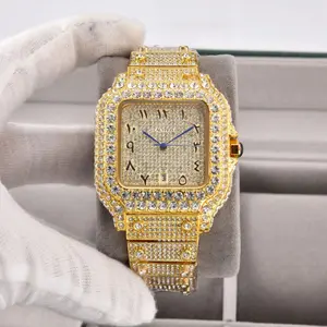 Classic style new luxury fully diamond square cross-border men's wristwatch quartz watch for fashion parties
