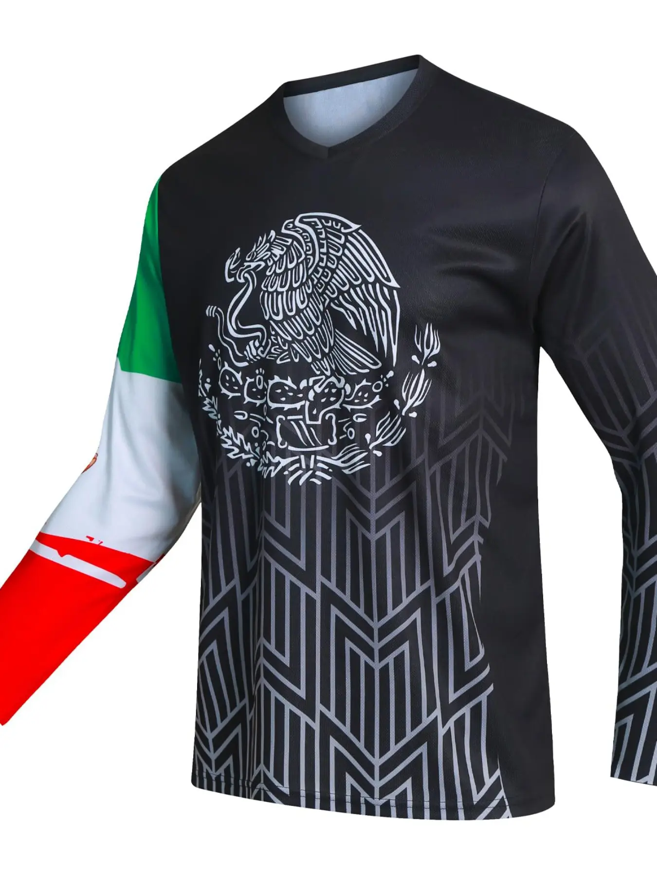 Mexican Style Men's Long Sleeve Off-Road T-Shirt, Mountain Bike Riding Shirt, Downhill and Motorcycle Racing V-Neck Quick-Dry, Cycling Jersey, Training Shirt, Workout Tops, Sports Top, Sports Clothing, Offroad Cycling Jerseys, Cycling Sports Wear