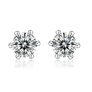 Classic Six Claw-Moissanite Sterling Silver Earrings