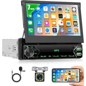 Car Stereo Single Din Touchscreen, 7 Inch Flip Out Car Radio 1 DIN with Bluetooth FM Radio Mirror Link for Android/iOS Phone Support TF/USB + Camera + MIC