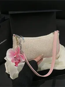 2026 New Fashion Straw Woven Chain Shoulder Bag Elegant Women's Handbag for Party Picnic Vacation Shopping Suitable for Students Office Workers Enthusiasts Fashionable Straw Bag