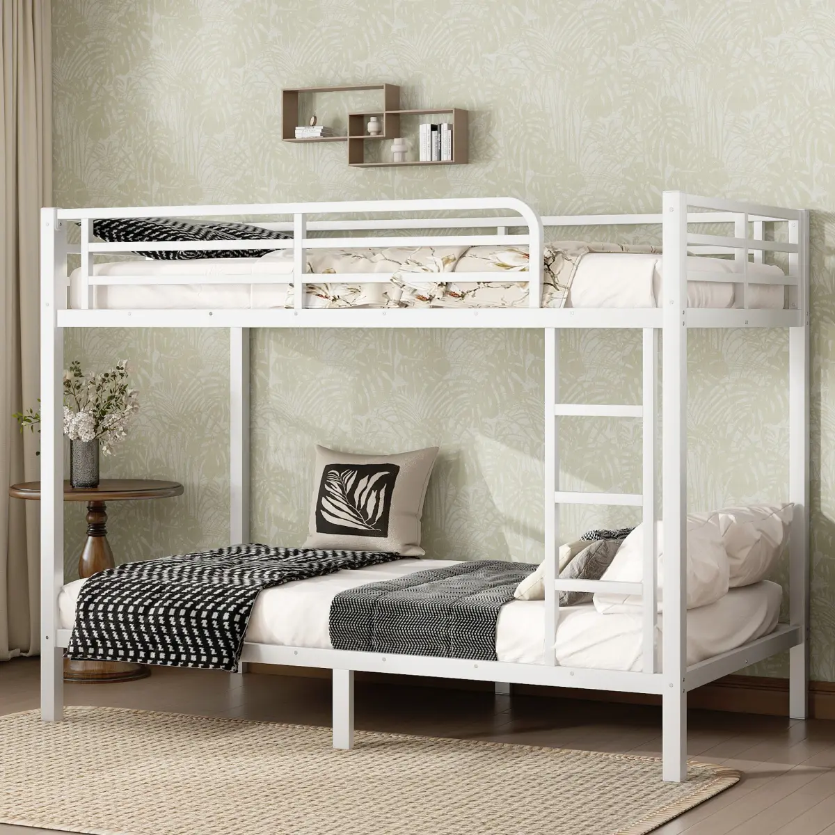 White Metal Queen Bed Frame - Industrial Bedroom Furniture, Space-Saving, Noise-Reduced, No Box Spring Needed, Assembly Required, Bunk Bed Compatible, No Fire Safety Label