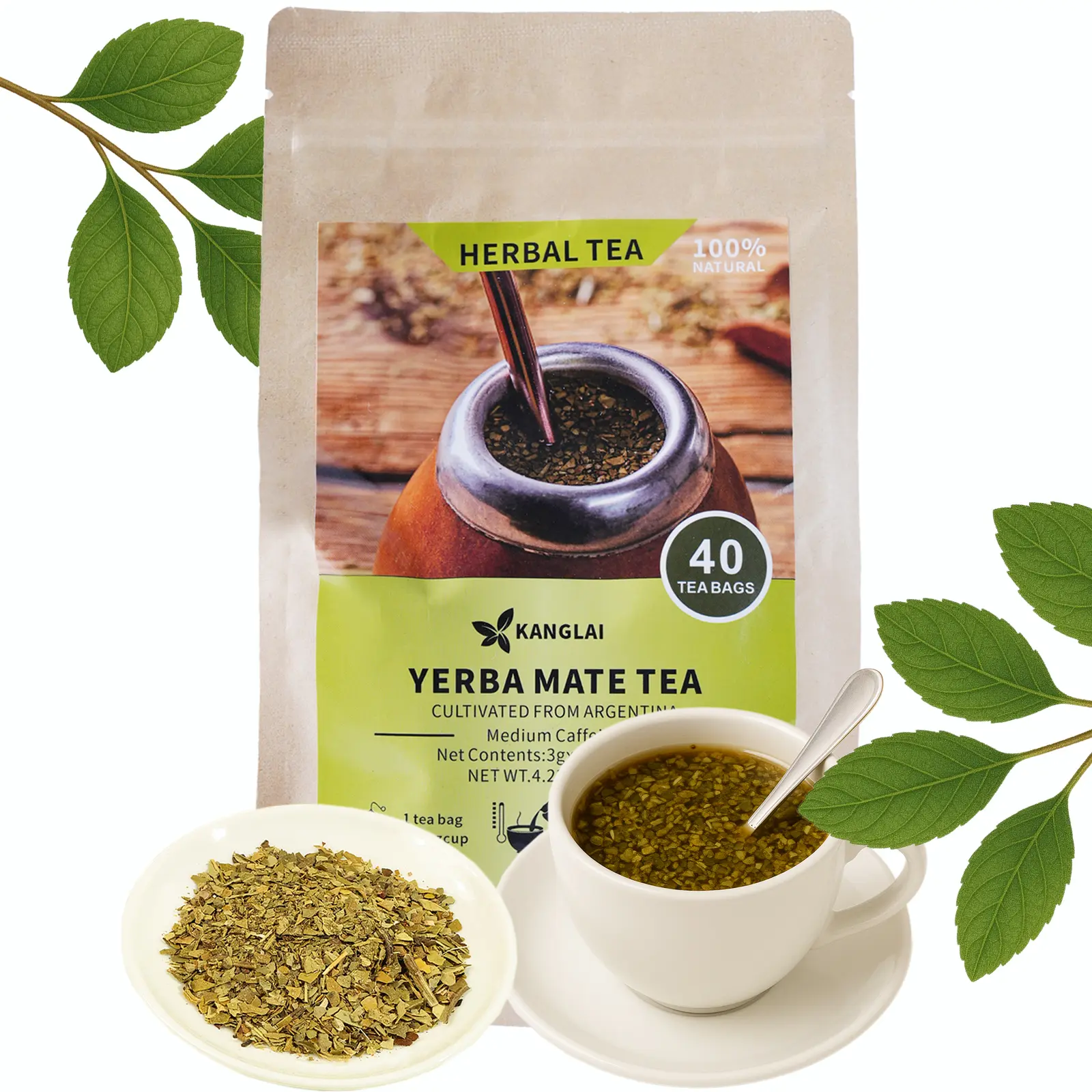 Natural Yerba Mate Tea Bags - 40 Count, Unsmoked, No-Dust, Fresh Unaged Ilex Paraguariensis Beverage with Herbal Energy Boost, Relaxation Support, Antioxidants & Plant Nutrients for Daily Wellness
