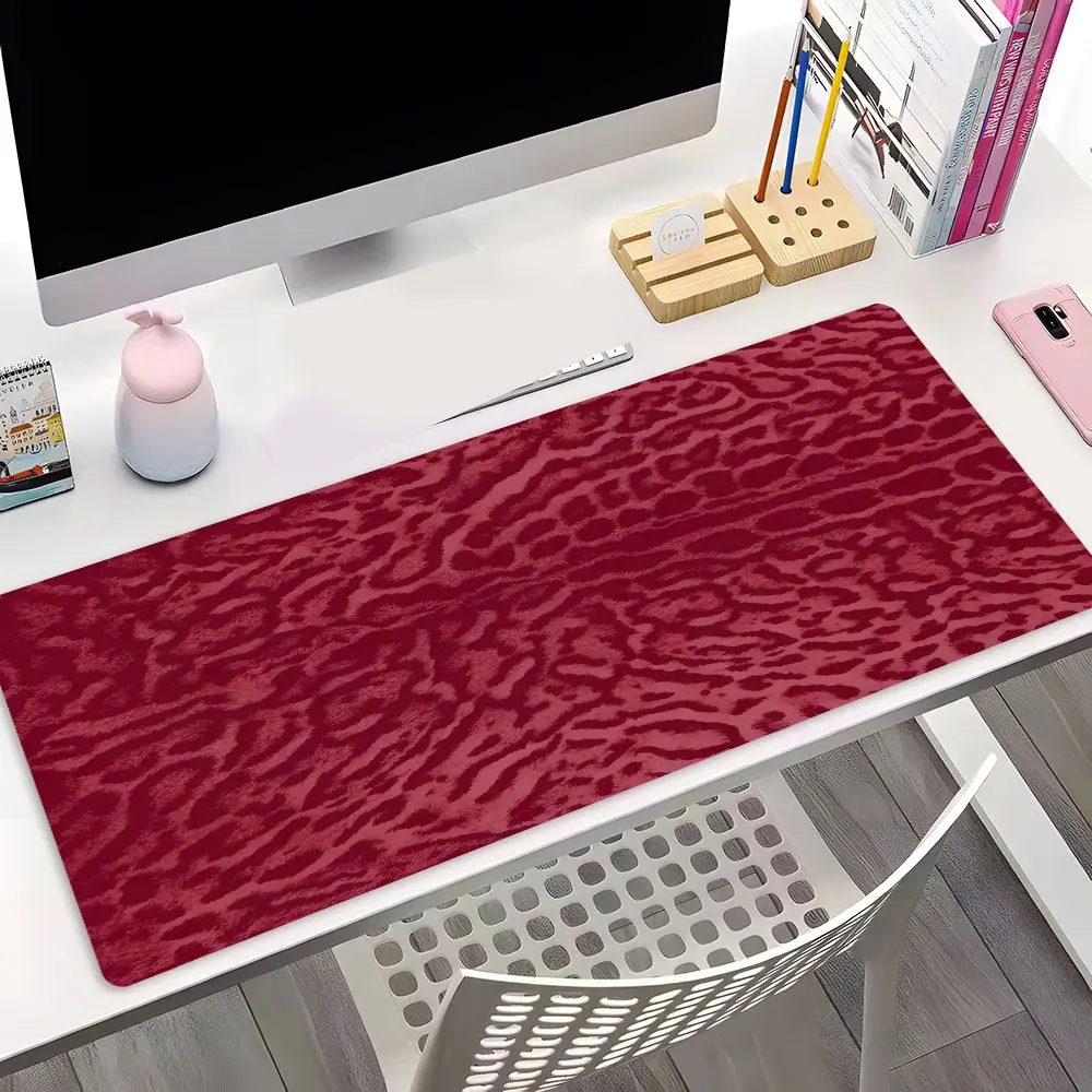 Pink Leopard Print Large Gaming Mouse Pad, Animal Texture Washable Office Desk pad, Computer Accessories For Desk, Non-Slip Rubber Base Stitched Edge For Desk Laptop Home Office Game Gift For Friends Family