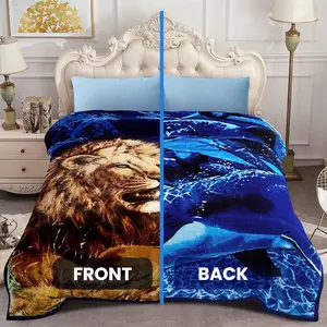 Korean Faux  Blanket - 2 Ply Thick & Soft Reversible Printed Plush Winter - Warm Cozy Silky Raschel Blanket - Easy Care, Fade Resistant - Dolphin/Lion, , 5 LB, 87 in x 75 in