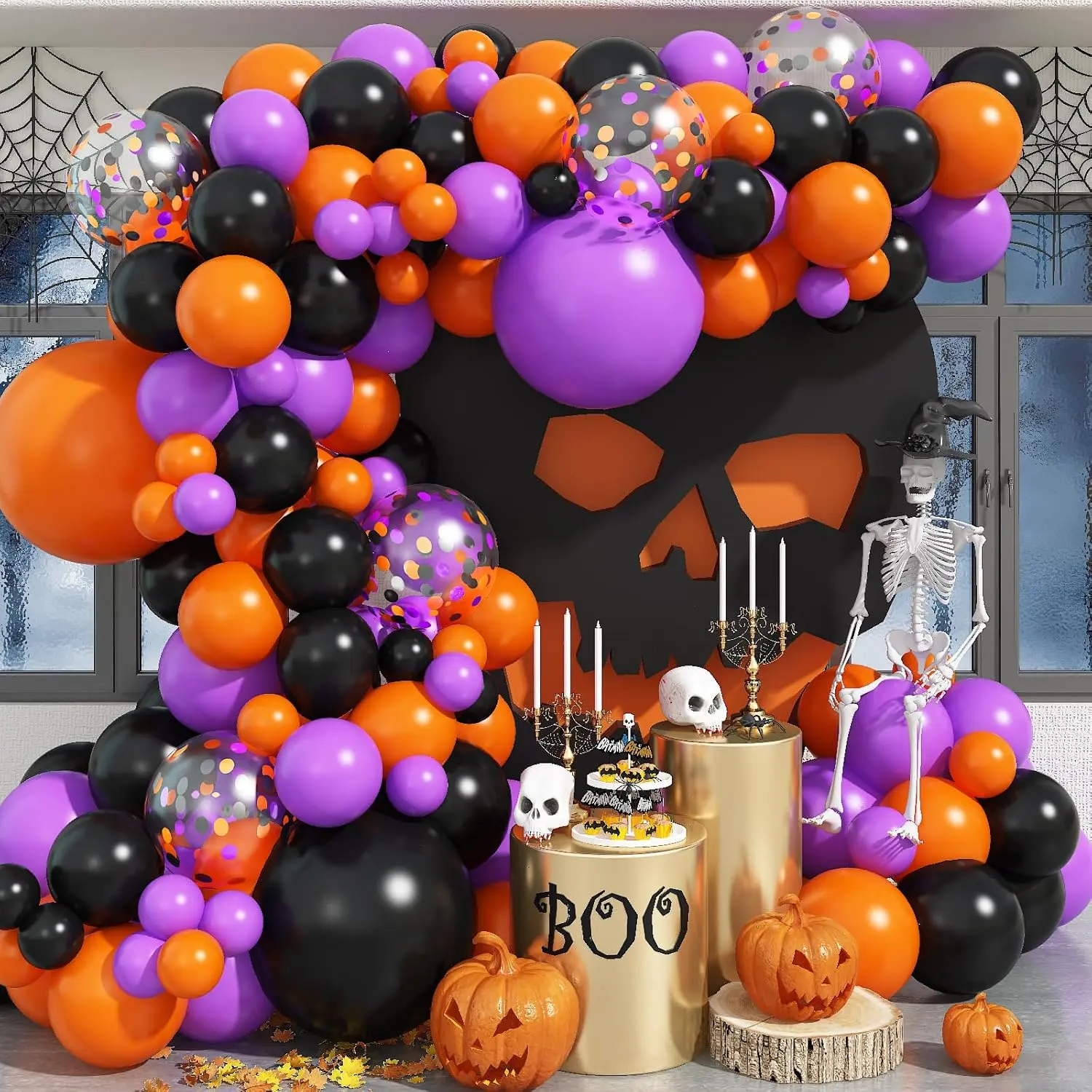 Balloon Arch Kit - Matte Black, Purple, Orange Helium Balloons For Graduation, Birthday, Halloween Party Decor