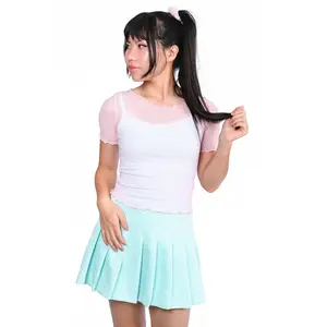 Basics Short Sleeve Mesh Top and Cami Set  - Pink/Mint