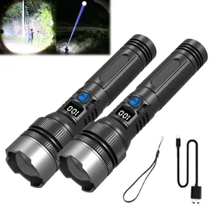 Rechargeable flashlight with high lumens, LED powerful ultra-bright flash, 5-mode zoom tactical flashlight with high power and water resistance, household emergency light