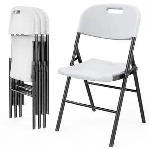 4-Pack Collapsible Folding Chairs, Heavy-Duty HDPE Plastic Seat with Steel Frame, Portable for Indoor Outdoor Dining Party Use, White, Collapsible Folding Chair