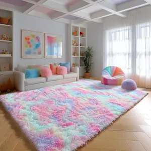 XEXSIN Rainbow Fluffy Soft Plush Area Rugs for Girls Bedroom, Shaggy Rugs for Kids Playroom,Kawaii Princess Fuzzy Rugs for Nursery Baby Toddler,Cute Colorful Room Decor for Teenage