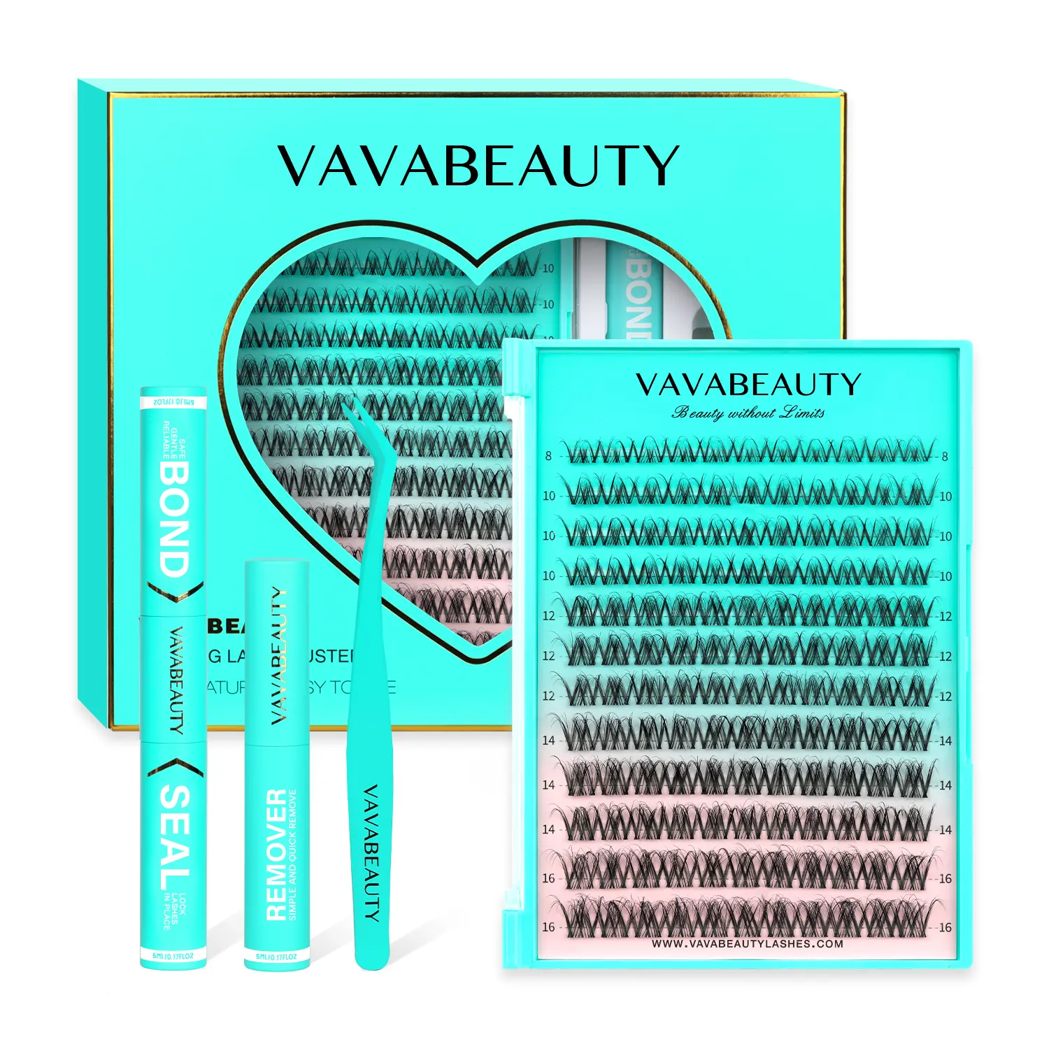 VAVA BEAUTY Spidera Kit Clusters, DIY Lash Extension Bond&Seal, Tweezers, Remover For Girl at Home Makeup Cosmetic - Individual Eyelash Extensions
