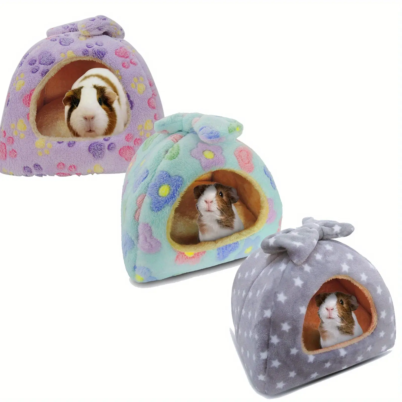 HOMEYA XL Cotton Small Animal Pet Bed, Cozy Hideout Cage Accessory for Guinea Pigs & Hamsters with Removable Washable Mat for Comfortable Sleep (Blue/Purple/Grey)