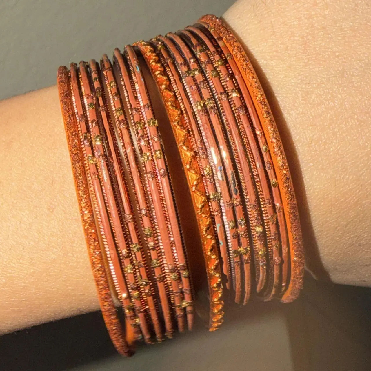 Brand New Matte Orange Metal Bangles with Gold Details